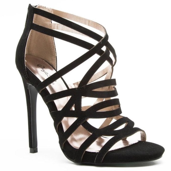 Shoes - Glee Black Faux Suede Strappy Stiletto Sandals Shoes - Glee Black Faux Suede Strappy Stiletto Sandals